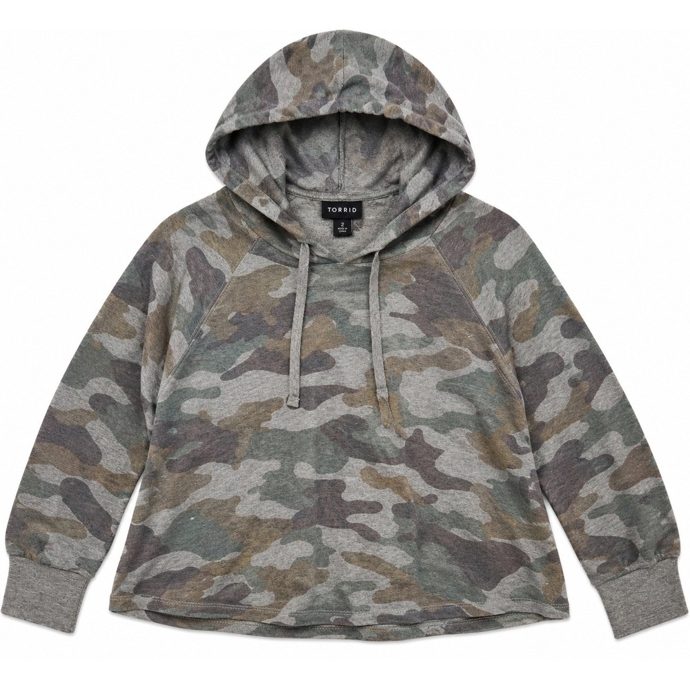 Torrid Womens Plus Size 2 Camo Print Lightweight Fleece Raglan Hoodie Sweatshirt